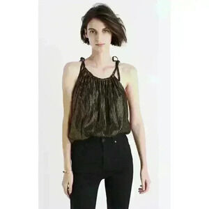 Madewell Metallic Striped Silk Cami Black/Gold, sz 00